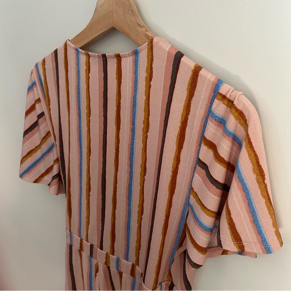 BCBGeneration Dress Womens Short Sleeve Riviera Stripe Wrap V-Neck Multicolor M - Picture 9 of 11